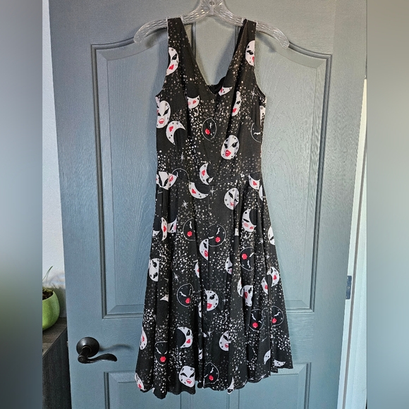 Black and White Cat Print Dress with Red Belt - Picture 2 of 5